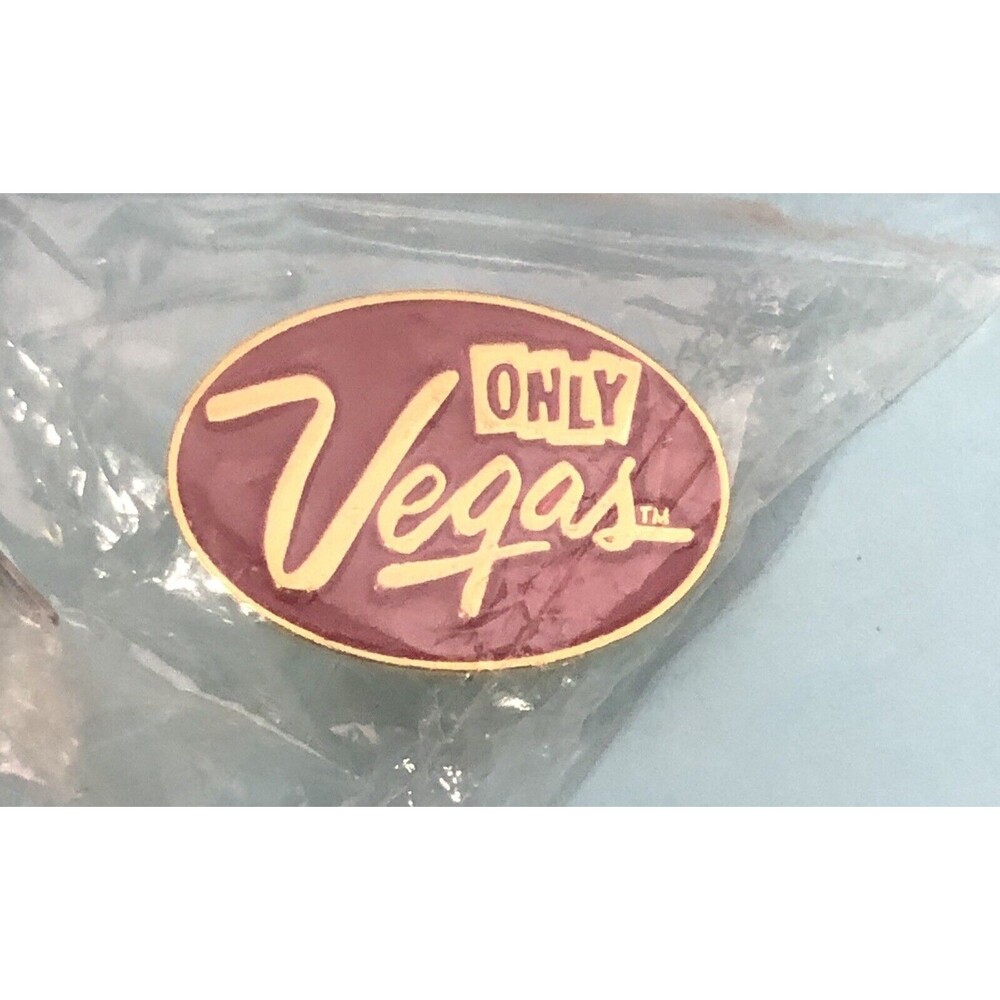 Only Vegas Lapel Hat Pin Red Enamel & Gold Tone Oval Las Vegas Souvenir ~ NIP